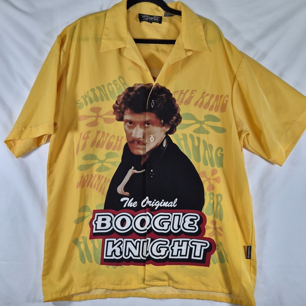 Boogie Nights Button Up Shirt Mens Large Yellow Graphic Short Sleeve Novelty